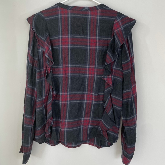 Vince Camuto S Plaid Ruffle V-neck Top - Picture 6 of 6